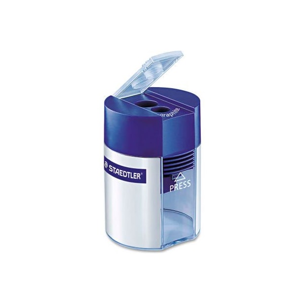 Staedtler C/O Sp Richards Staedtler Cylinder Handheld Pencil Sharpener, Two-Hole, 2.25in x 1.63in x 1.63in, Blue/Silver 512-001 - main